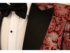 Red Paisley With Black Peak Lapel Dinner Jacket Tuxedo Rental - Rainwater's Men's Clothing and Tuxedo Rental