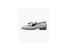 Stacy Adams Bianchi Leather Sole Moc Toe Tassel Slip On Loafer In White With Black - Rainwater's Men's Clothing and Tuxedo Rental