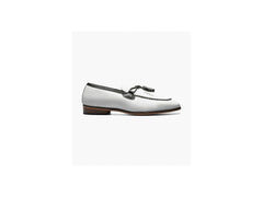 Stacy Adams Bianchi Leather Sole Moc Toe Tassel Slip On Loafer In White With Black - Rainwater's Men's Clothing and Tuxedo Rental