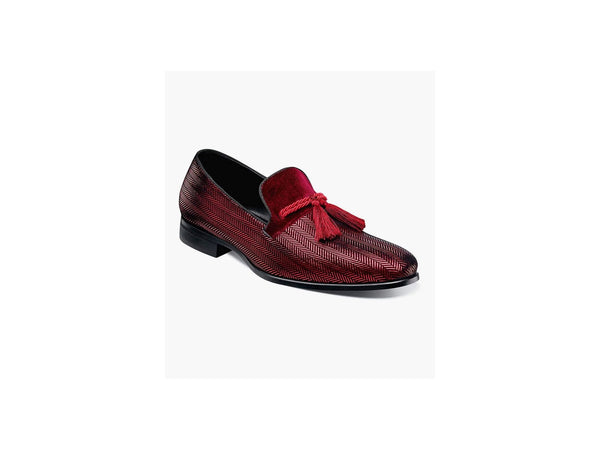 Stacy Adams Sonata Herringbone Tassel Slip On Loafer In Burgundy - Rainwater's Men's Clothing and Tuxedo Rental