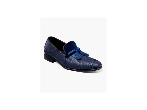 Stacy Adams Sonata Herringbone Tassel Slip On Loafer In Navy - Rainwater's Men's Clothing and Tuxedo Rental