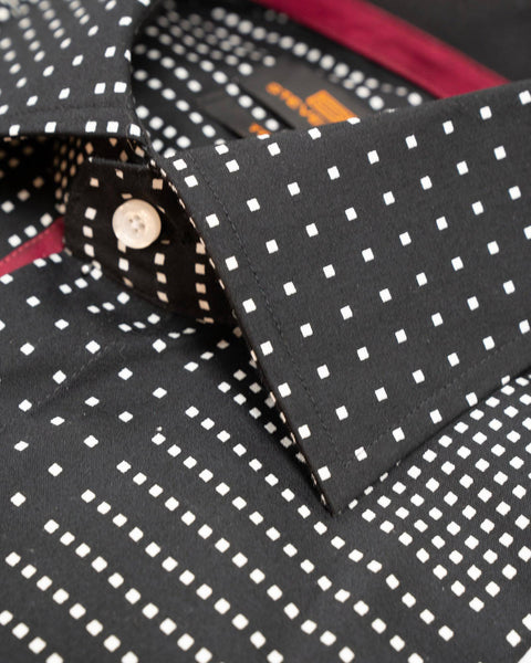 Black Grid Print Spread Collar Sport Shirt - Rainwater's Men's Clothing and Tuxedo Rental