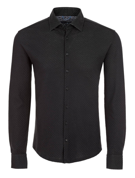 Stone Rose Black Basketweave Knit Long Sleeve Shirt - Rainwater's Men's Clothing and Tuxedo Rental