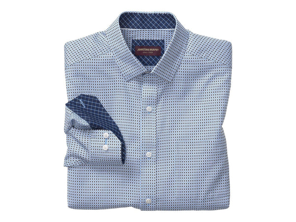 -Rainwater's -USA Name Brand - Sport Shirts - Light Blue & Navy Small Neat Print Sport Shirt -