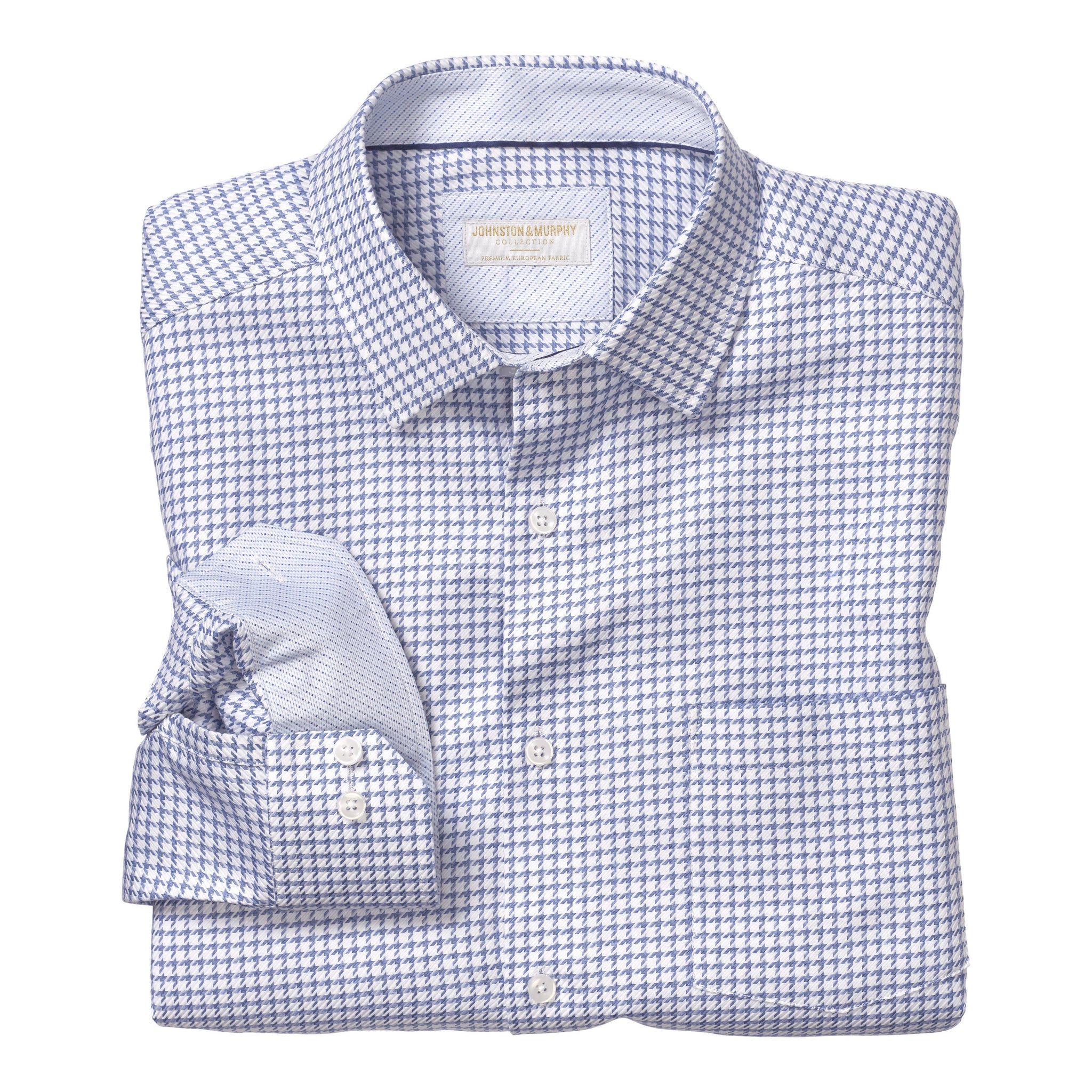 Europe Collection White & Light Blue Houndstooth Check Sport Shirt