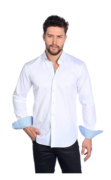 Mizumi White Solid Jacquard Sport Shirt