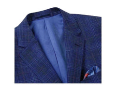 -Rainwater's -Rainwater's Luxury Collection - Sport Coats & Blazers - Wool & Linen Navy Plaid Classic Fit Sport Coat -